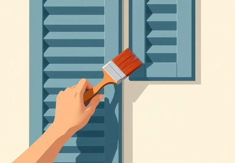 Mise en peinture au pinceau de volets et d'encadrements en bois