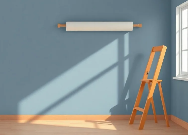 Pose de papier peint, rouleau et brosse à maroufler
